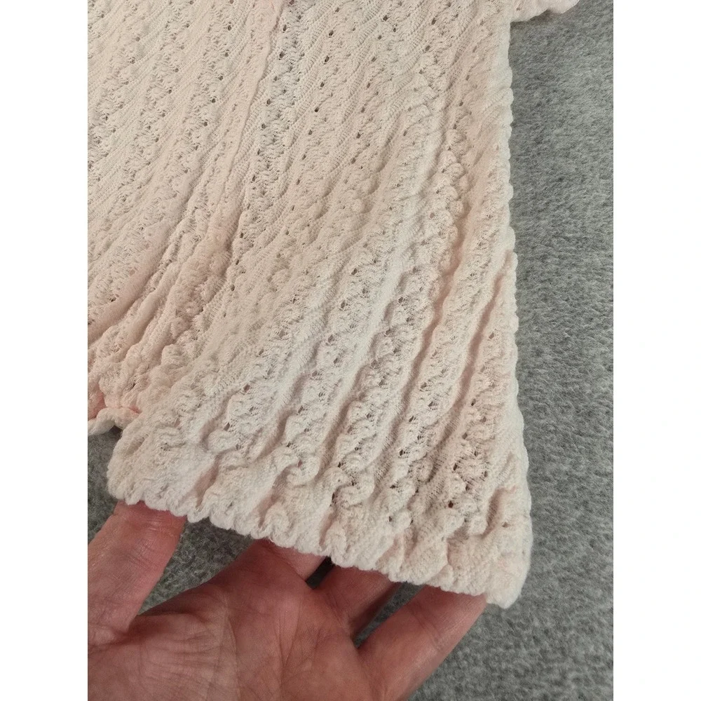 Vintage 80s Baby Girl Pink Knit Romper Portugal Pointelle Bubble One Piece 0-6M